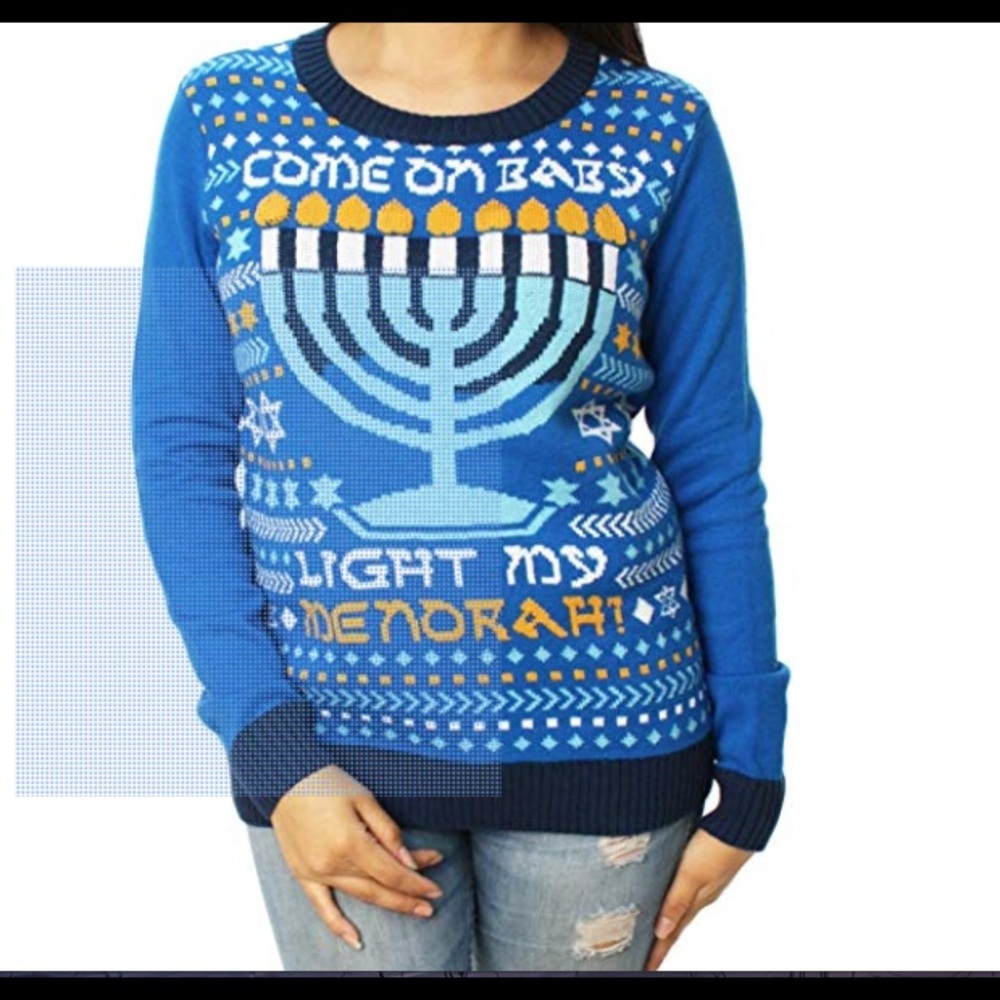 Hanukkah “Come on Baby Light My Menorah” sweater